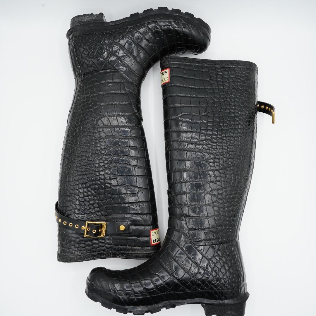JIMMY CHOO HUNTER レインブーツ ブラック 豹柄