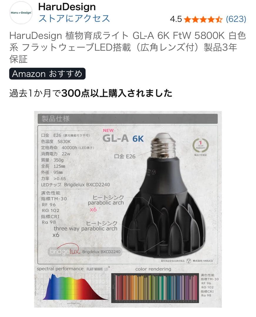 HaruDesign 5800K 植物育成ライト、スタンドセット
