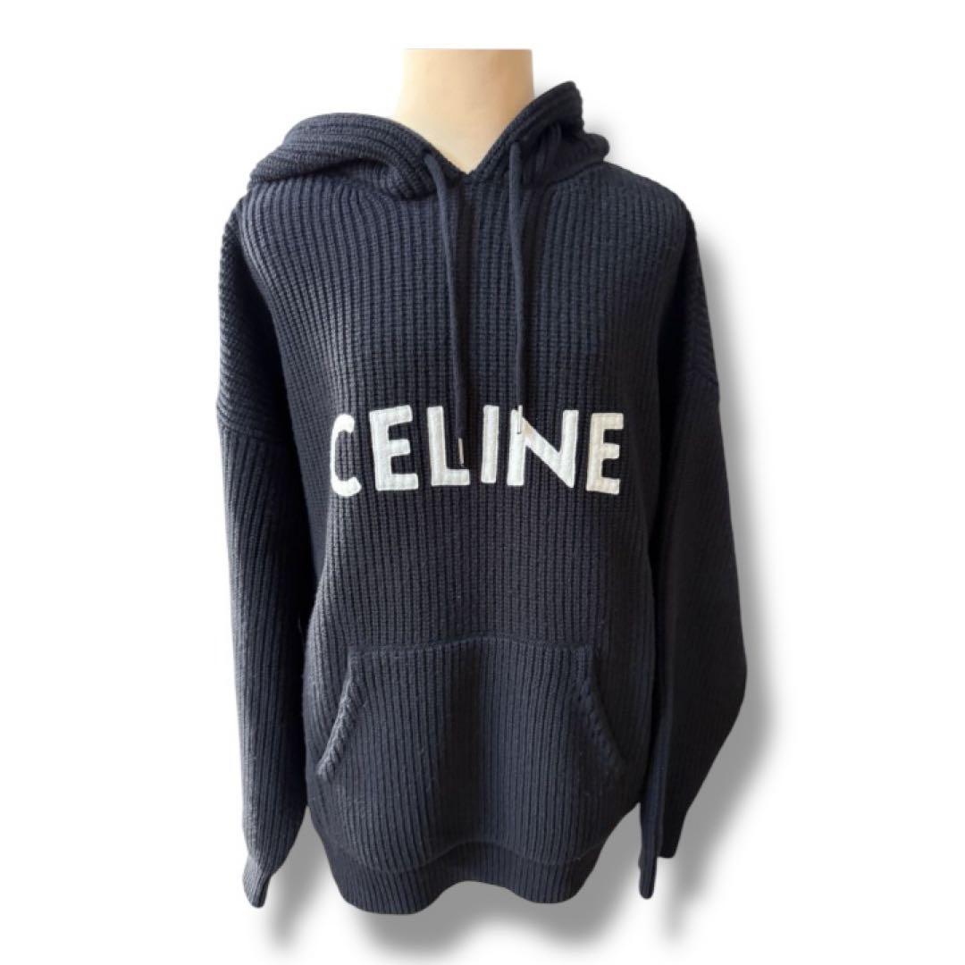 CELINE ロゴ　ニットパーカー　ネイビー　XSサイズ　美品