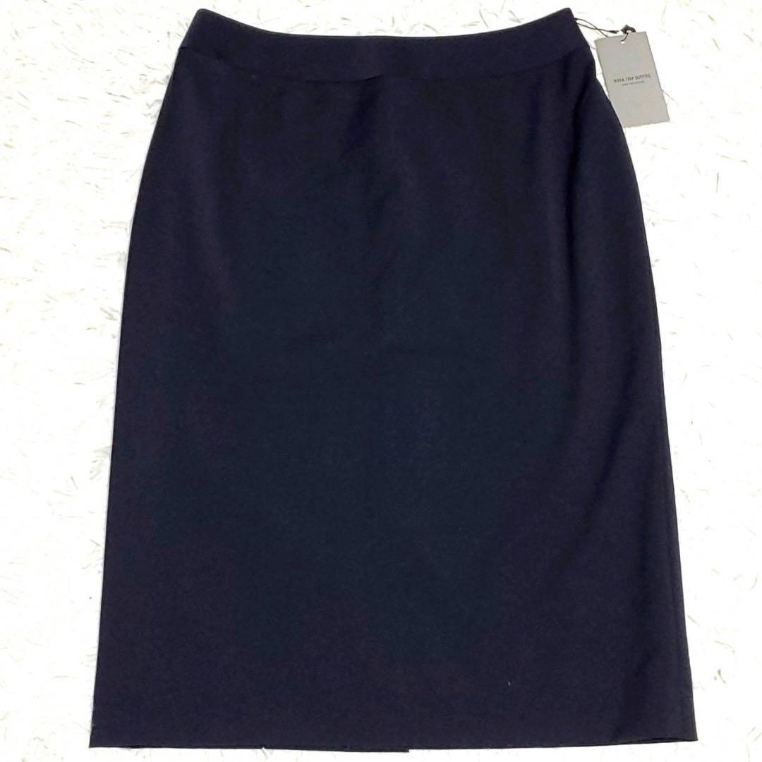 未使用タグ付 L グリーンレーベル 羊毛 ノーカラー スーツ 紺 膝丈 スカート