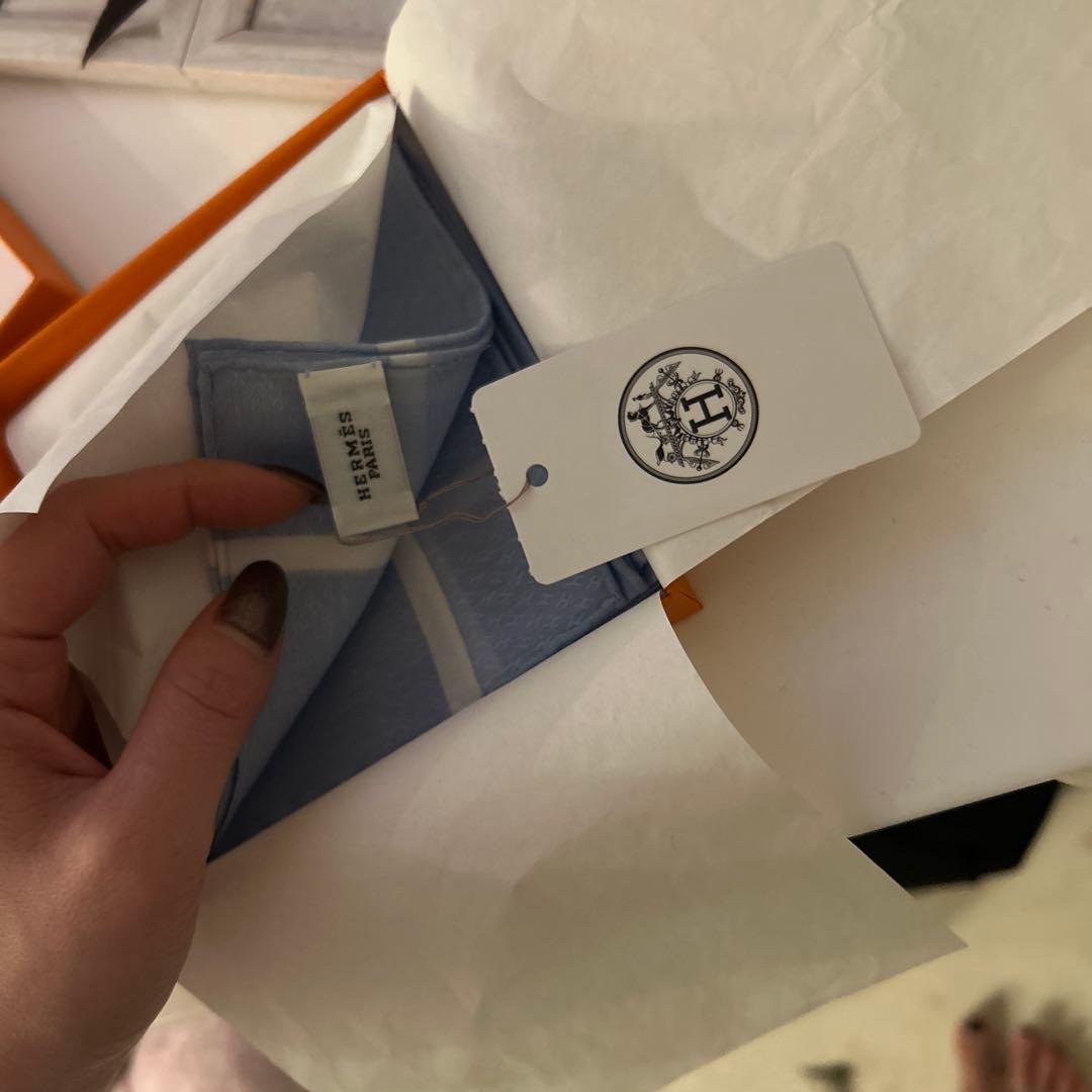 エルメス ストライプ ハンカチ ライトブルー