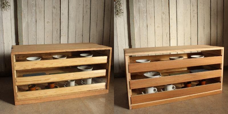 木製引き出し3段×ガラスケース　ガラスケース　食器棚　シャツケース　収納　古家具