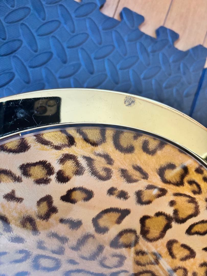 円形スライドテーブル　サイドテーブル　豹柄　ガラステーブル　ラウンドテーブル