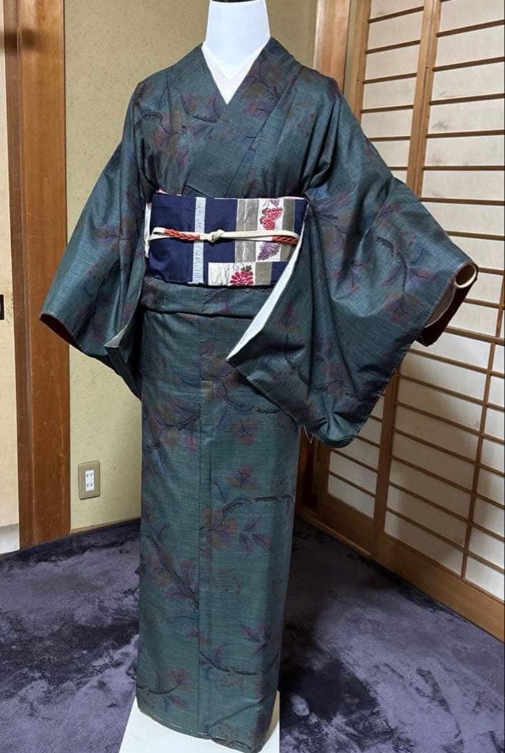 新品 美品　証紙　本場奄美大島紬　一元式古代泥染　フルセット　163/66