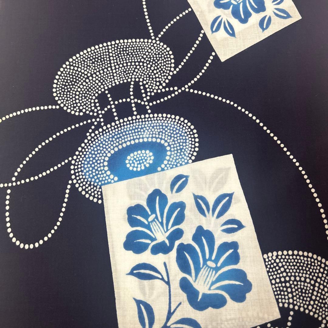 【綿反物】浴衣 紺地 椿と鼓