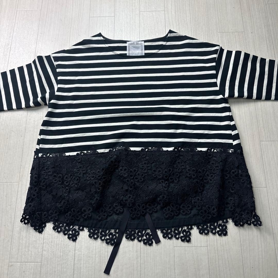 ビアズリー ボーダー カットソー 裾レース ロンT