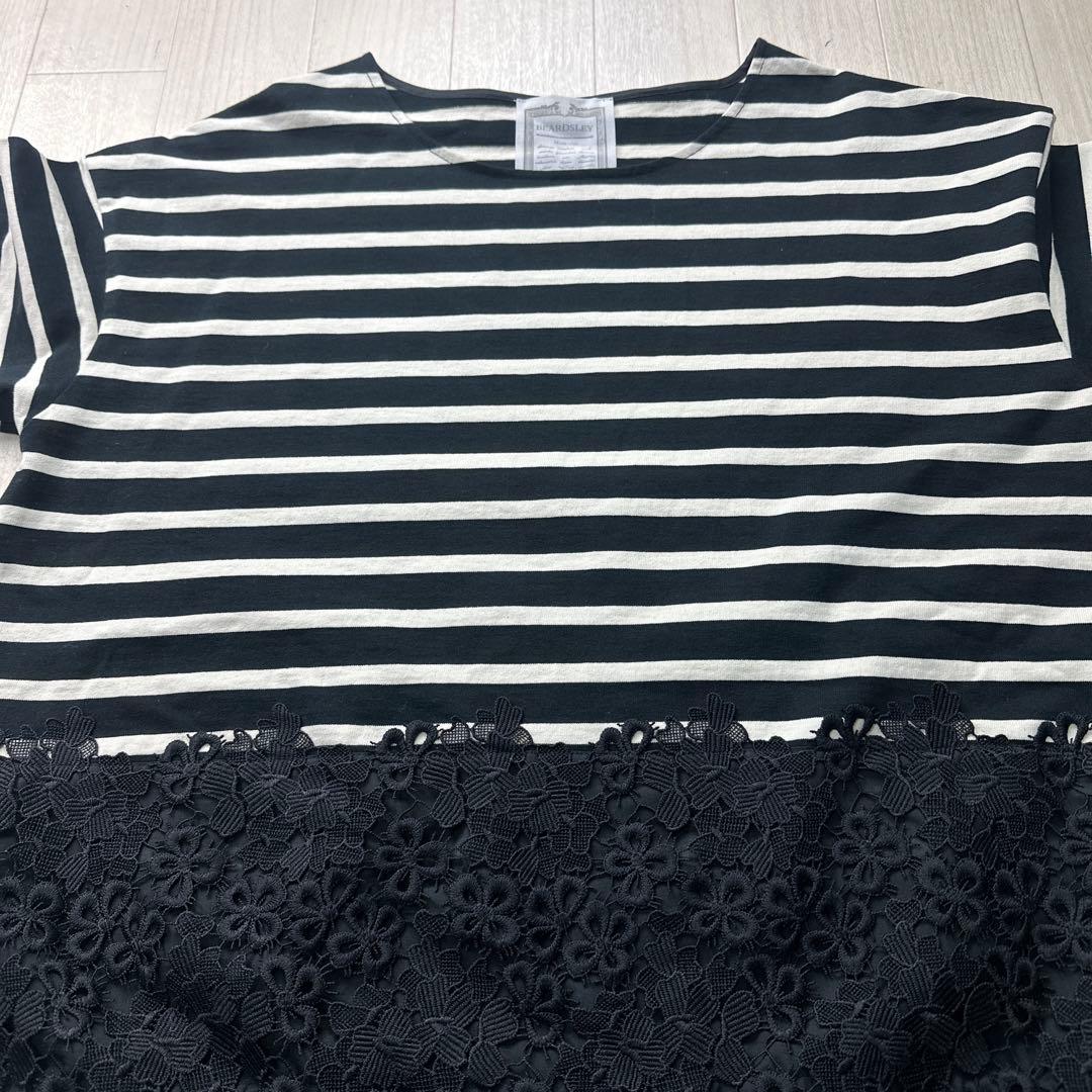 ビアズリー ボーダー カットソー 裾レース ロンT