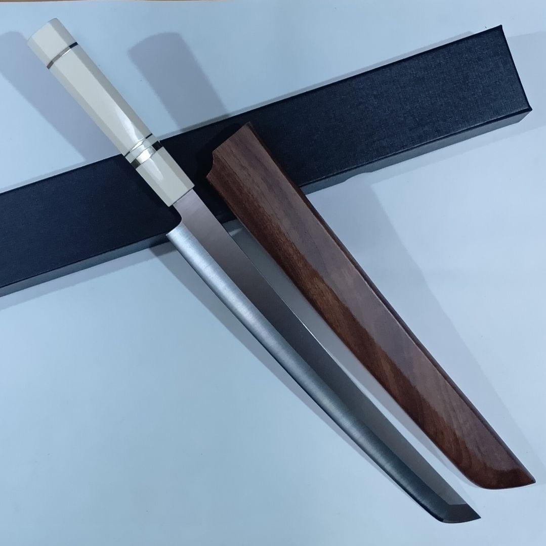 ステン本焼V金10号先丸柳刃包丁30cm人工象牙八角柄