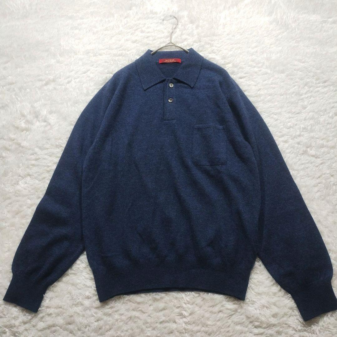 極美品✨LeCENT カシミヤ 100% ニット ポロシャツ 長袖 ネイビー M