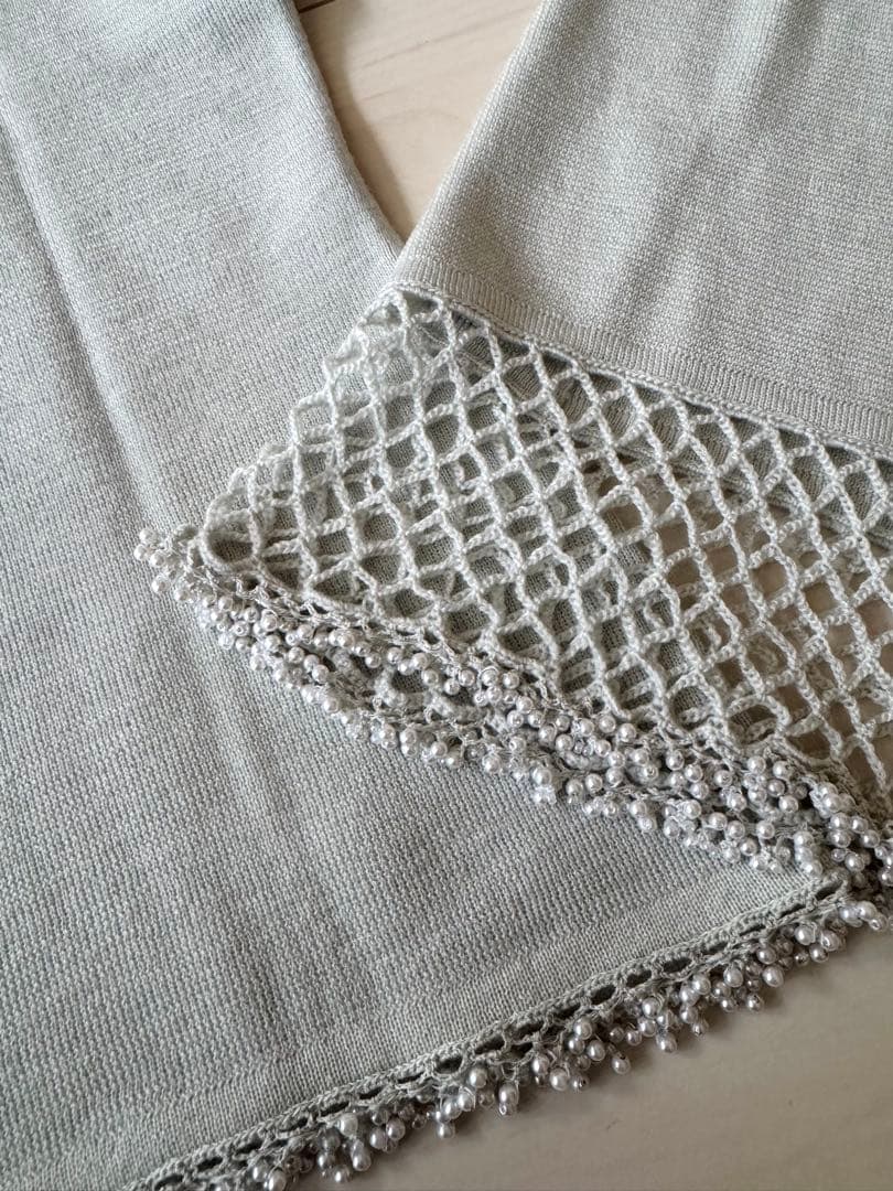 【新品】淡いブルーが素敵‼︎ ビーズアンサンブル ニット 毛100%上質