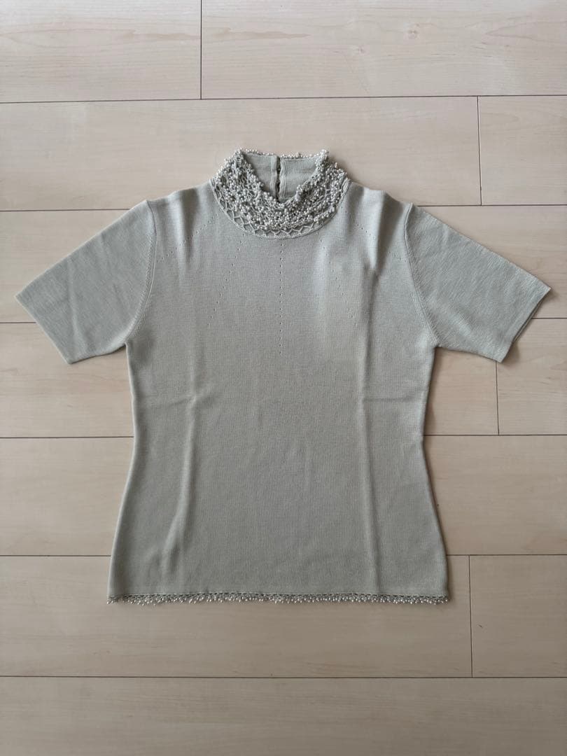 【新品】淡いブルーが素敵‼︎ ビーズアンサンブル ニット 毛100%上質