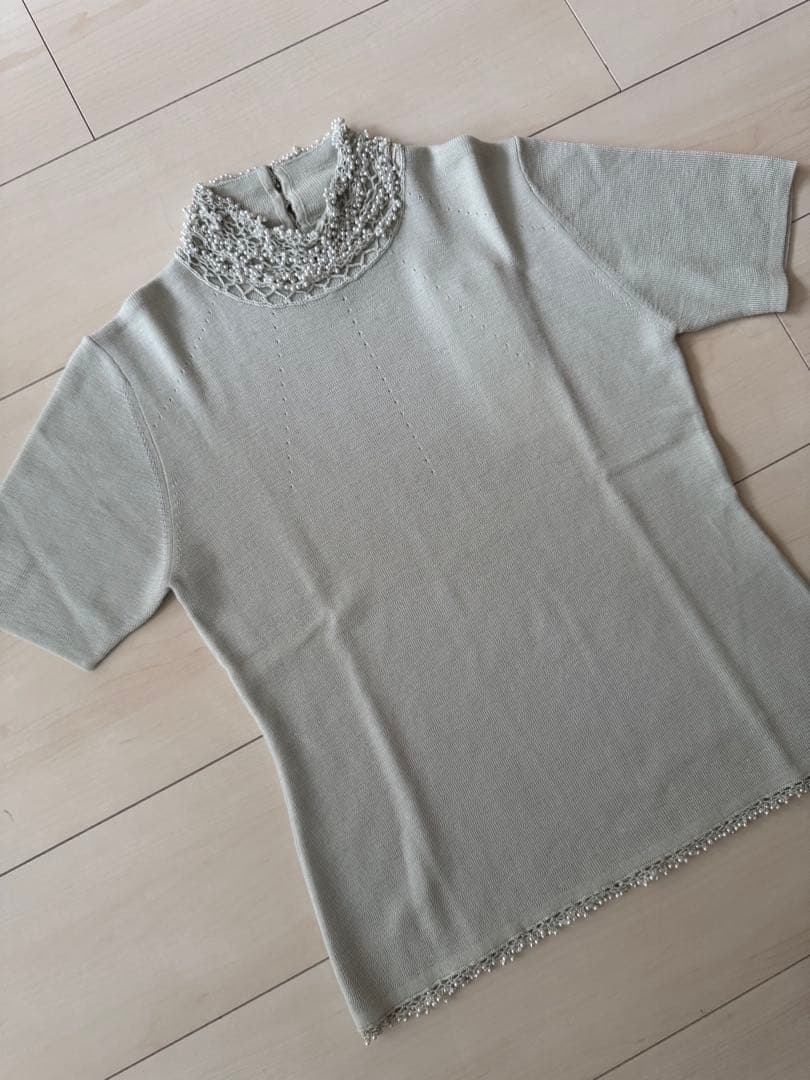 【新品】淡いブルーが素敵‼︎ ビーズアンサンブル ニット 毛100%上質