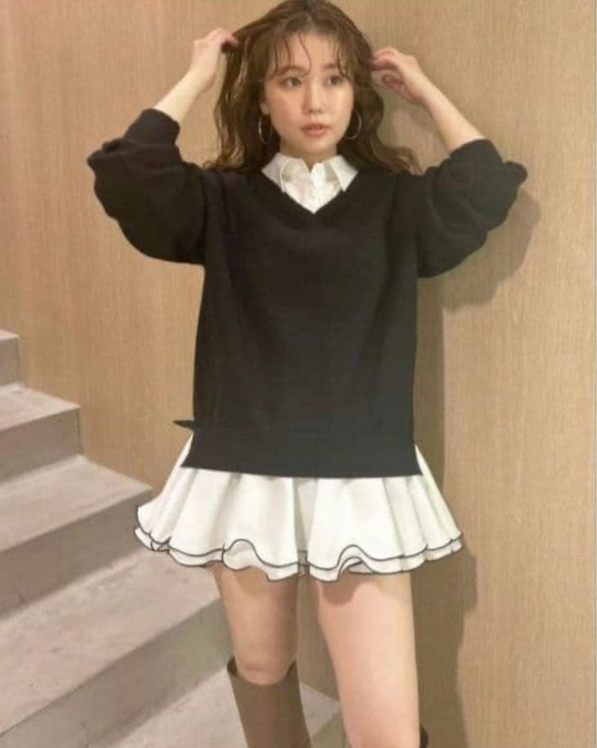 完売商品★リリーブラウン　シャツドッキングフリルミニワンピース