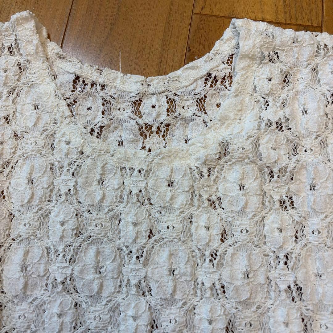 未着用【MACPHEE】コットンナイロンレース クルーネックプルオーバー