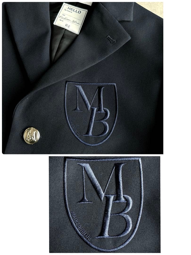 美品▲MADISONBLUE//ネイビージャケット ロゴ刺繍 シルバーボタン 紺