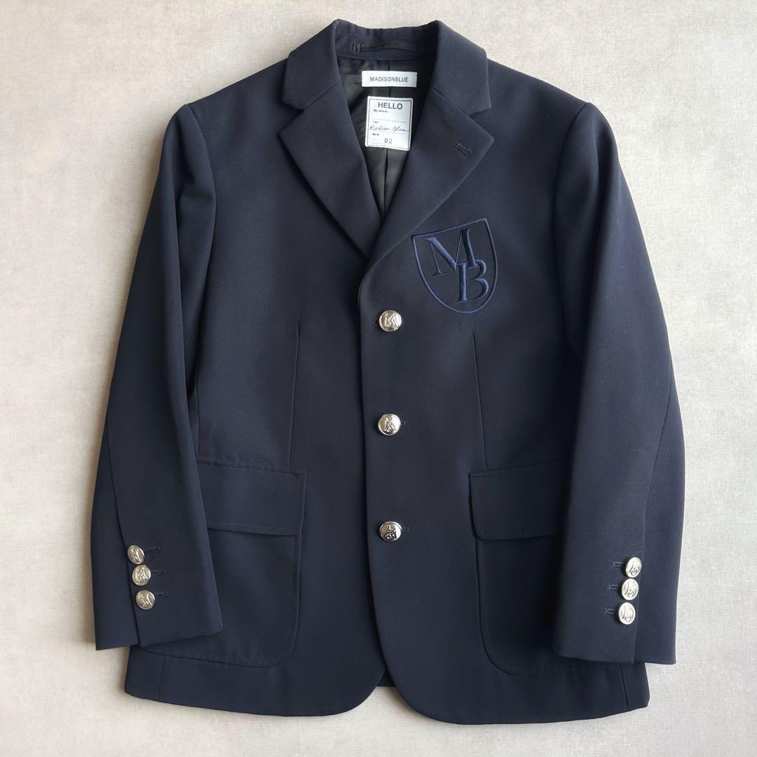 美品▲MADISONBLUE//ネイビージャケット ロゴ刺繍 シルバーボタン 紺