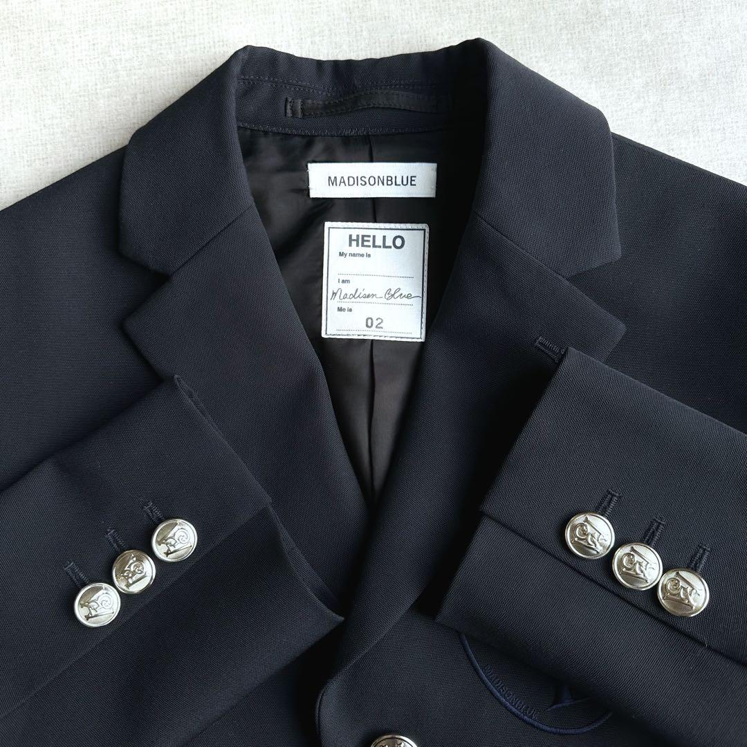 美品▲MADISONBLUE//ネイビージャケット ロゴ刺繍 シルバーボタン 紺