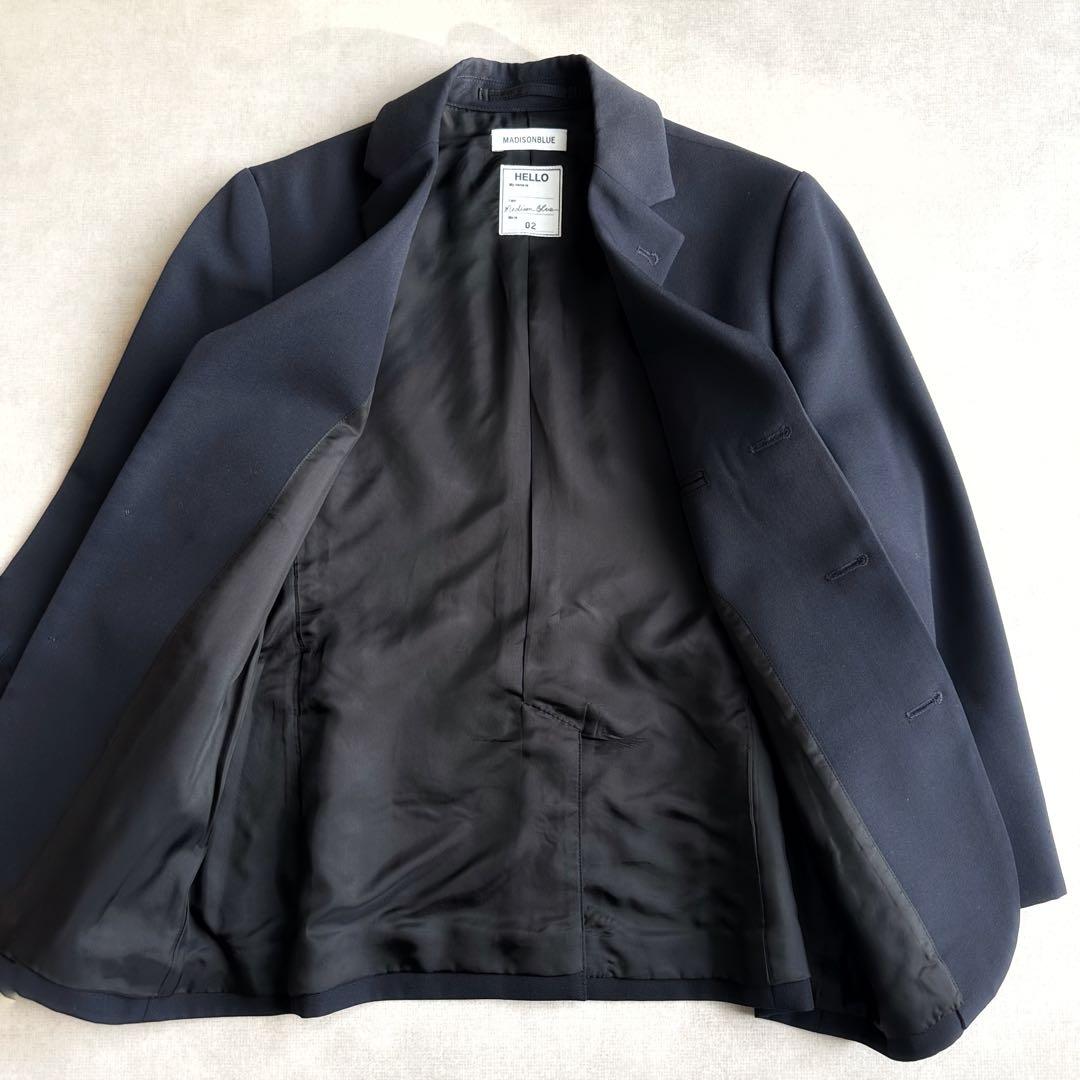美品▲MADISONBLUE//ネイビージャケット ロゴ刺繍 シルバーボタン 紺