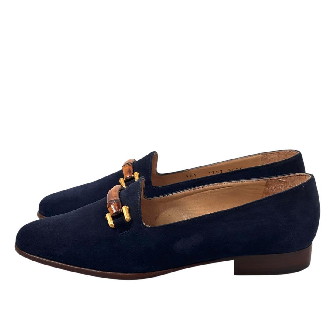 美品 グッチ GUCCI 36 1/2 23.5 スエード ローファー バンブー