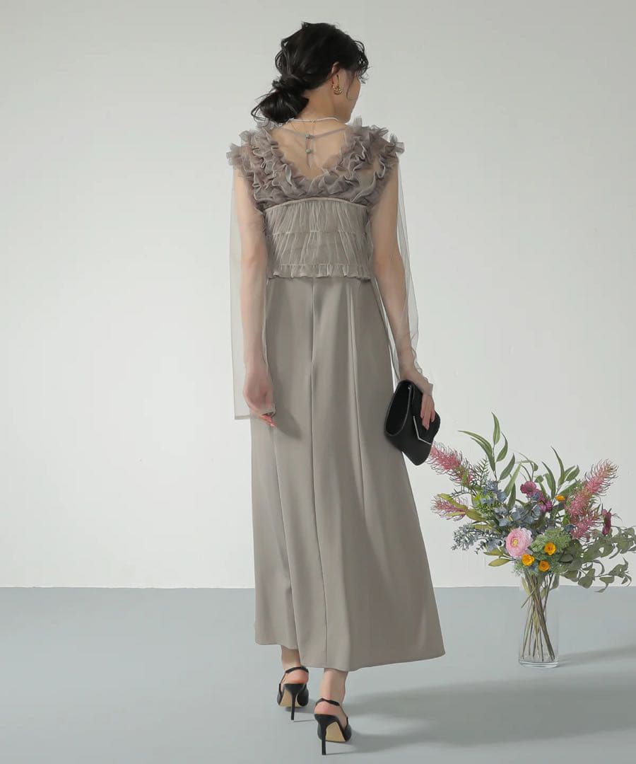 【sa-】チュールボリュームフリル ベスト シアー トップス ワンピース