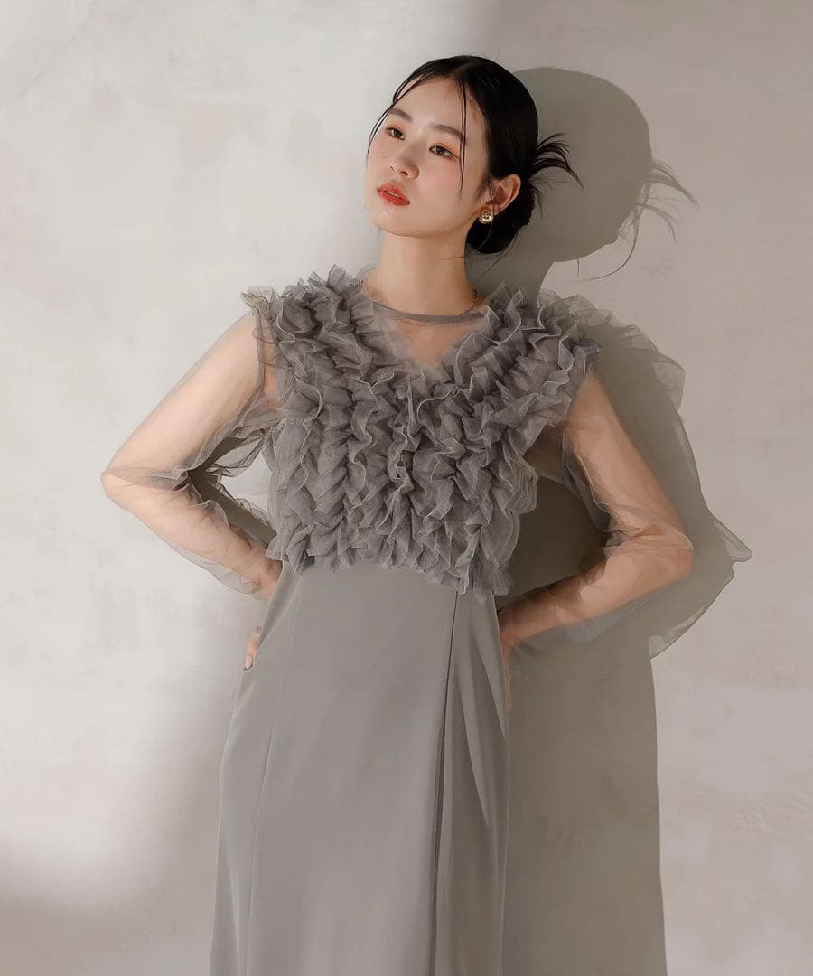 【sa-】チュールボリュームフリル ベスト シアー トップス ワンピース