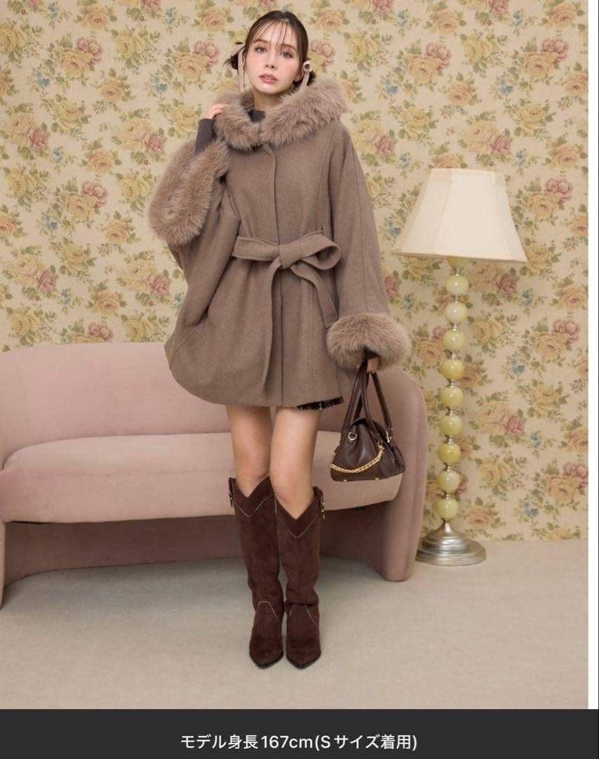 rienda ウールMIXフードポンチョコート