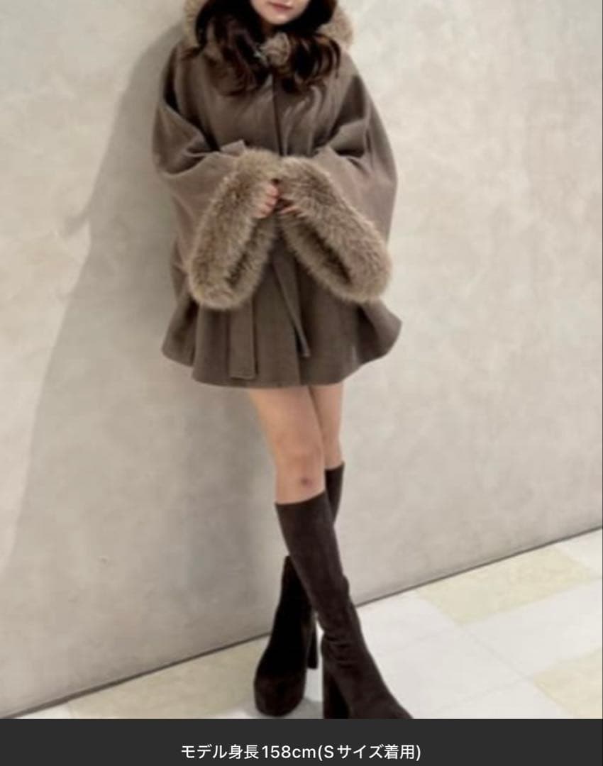 rienda ウールMIXフードポンチョコート