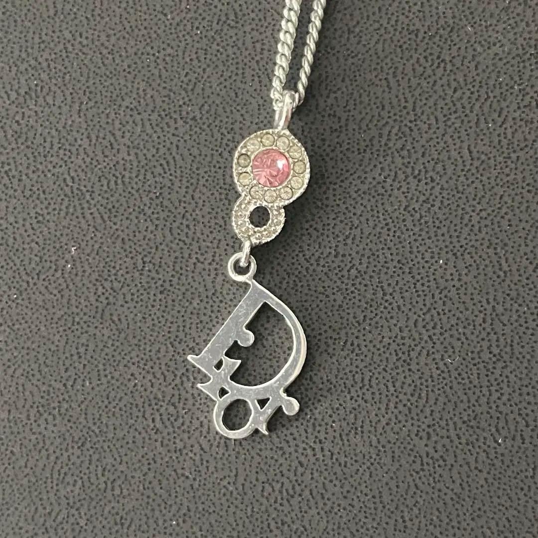 極美品 Christian Dior ネックレス ラインストーン ピンク ロゴ