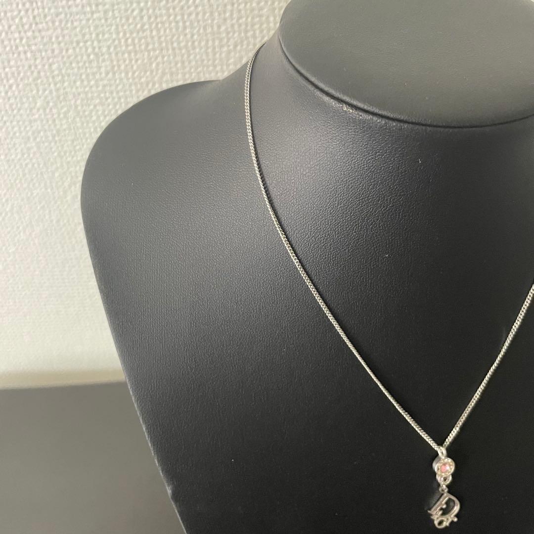 極美品 Christian Dior ネックレス ラインストーン ピンク ロゴ