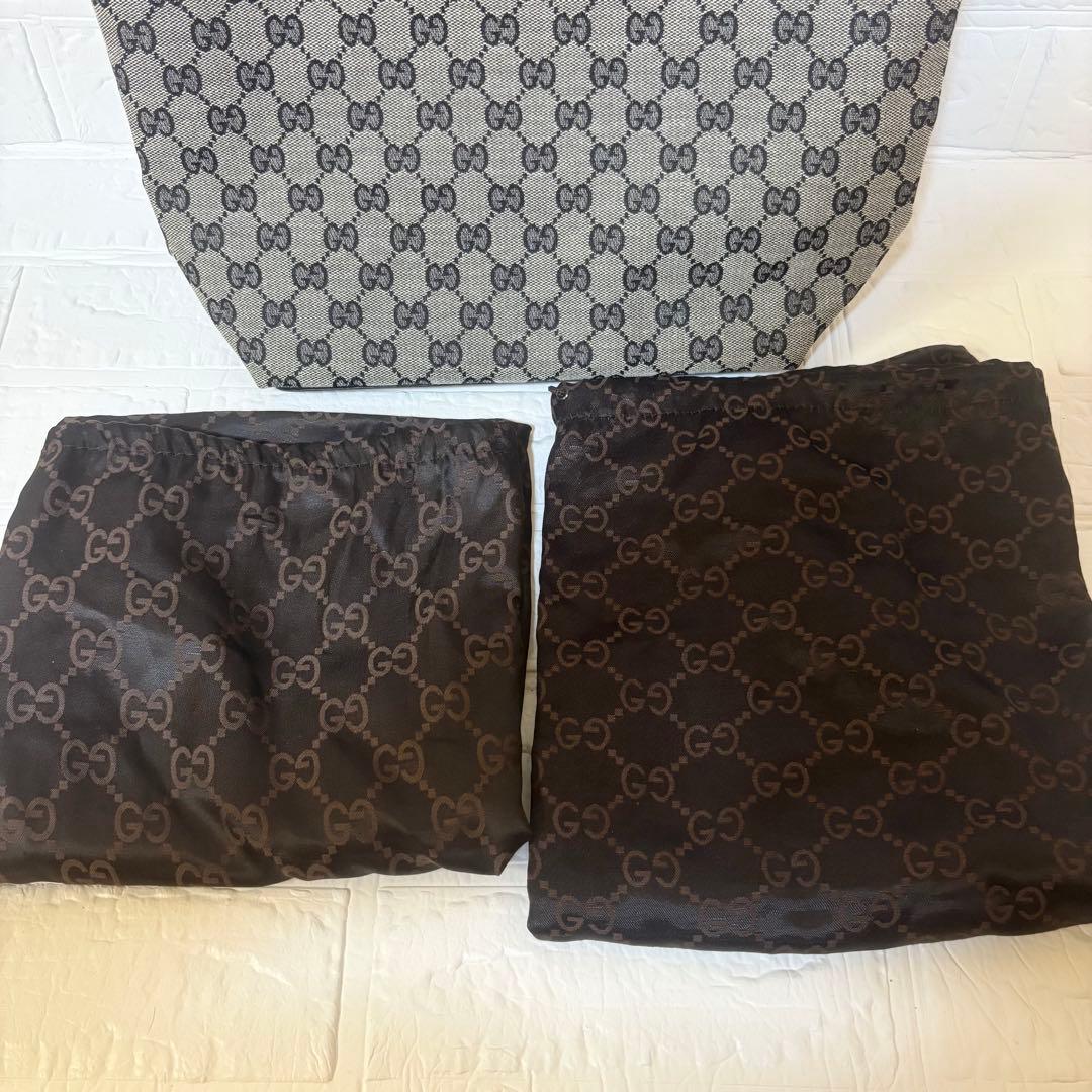 【極美品】GUCCI グッチ トートバッグ　GGキャンバス×レザー　巾着2個付き