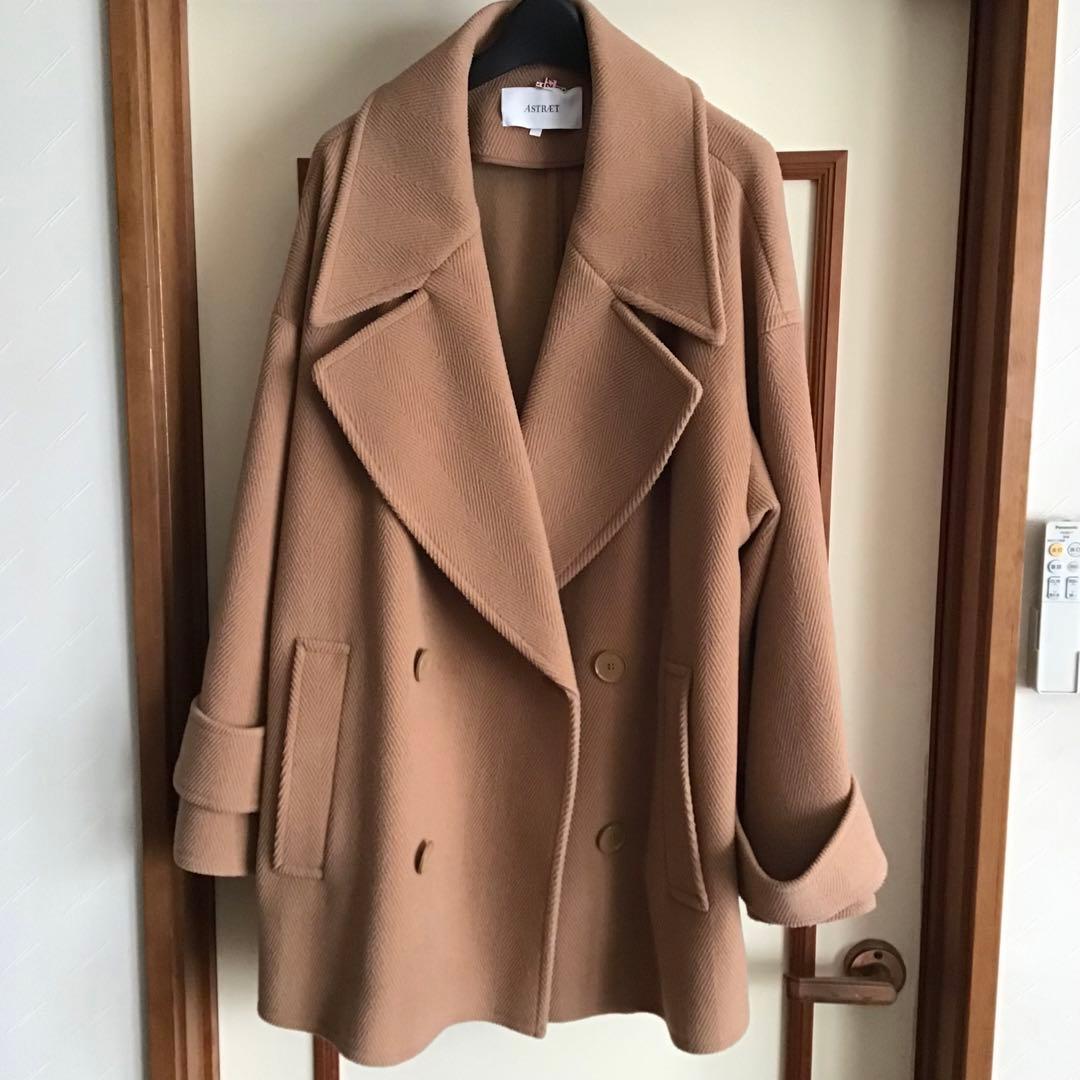 ASTRAET ミドル丈　ヘリンボーンウールコート　キャメル　4ボタン