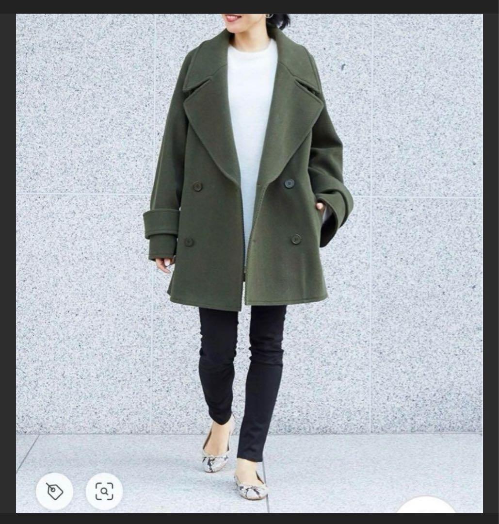 ASTRAET ミドル丈　ヘリンボーンウールコート　キャメル　4ボタン