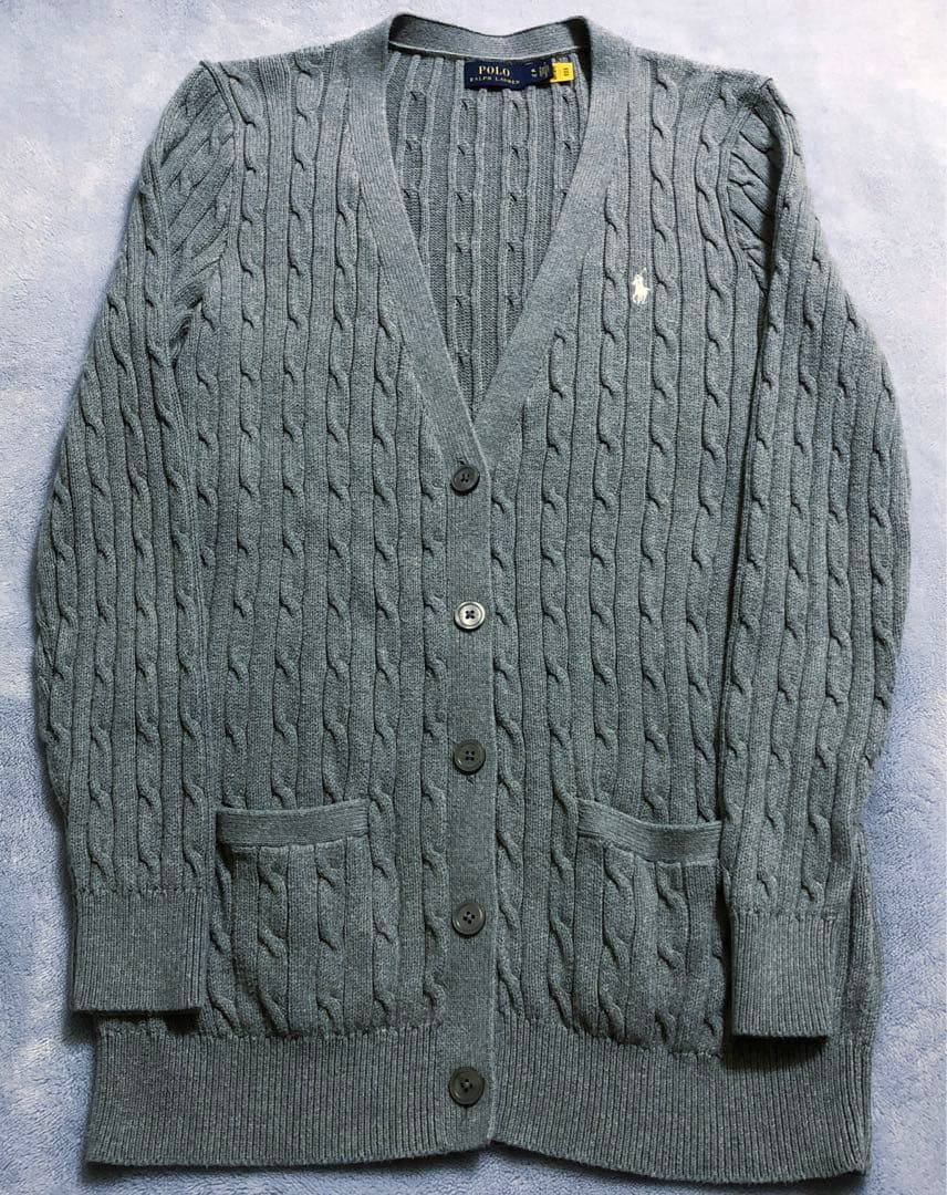 ⭐️ポロ・ラルフローレン⭐️ケーブルニットカーディガン⭐️XL⭐️グレー⭐️レディース
