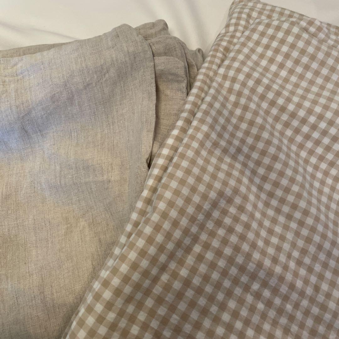 無印良品 クイーン羽毛掛け布団 麻と綿のふとんカバー2枚付き