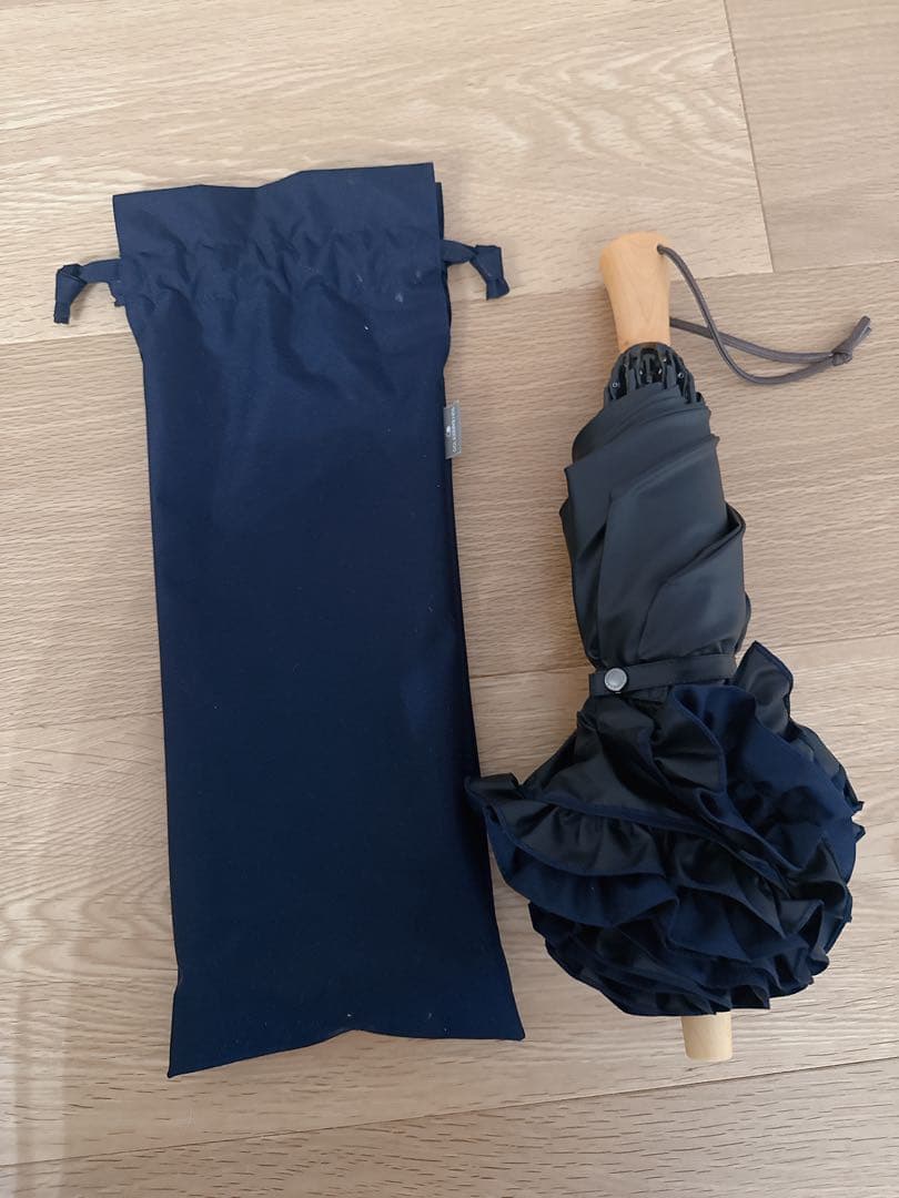 サンバリア100 遮光日傘　2段折りたたみ　フリル　ネイビー