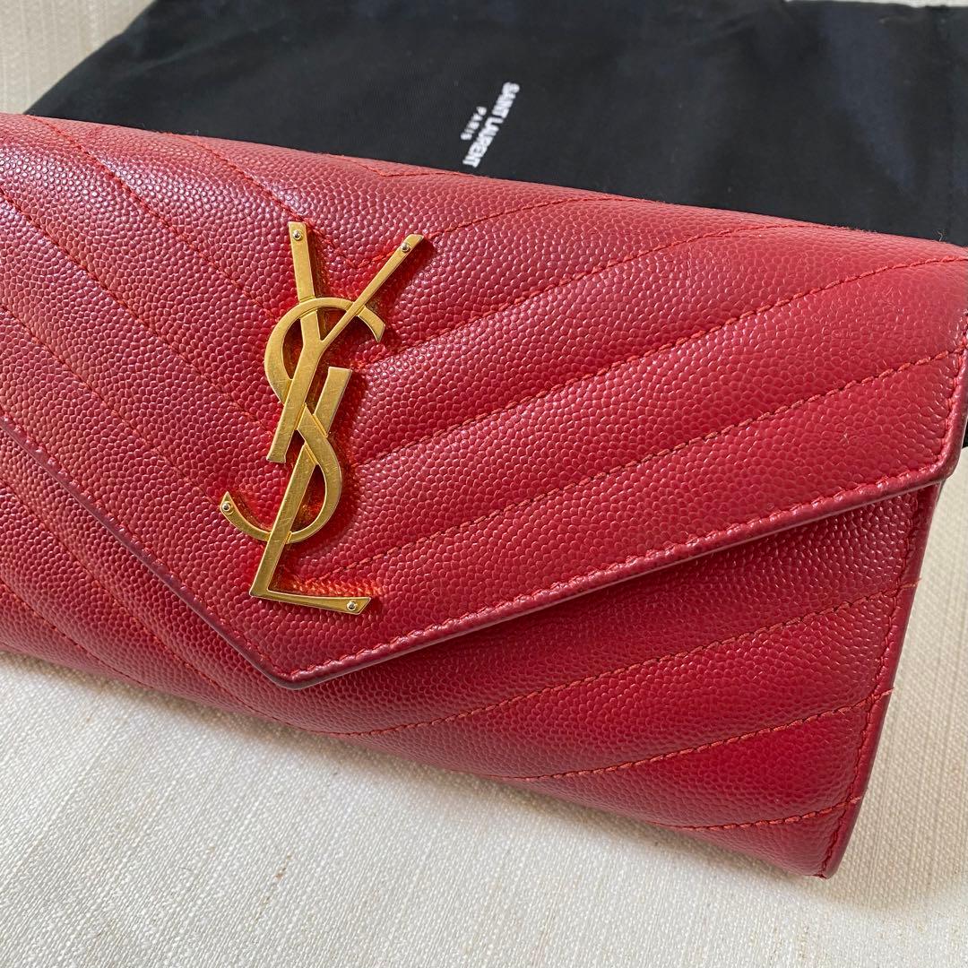 SaintLaurent 長財布 YSL サンローラン キルティング レッド