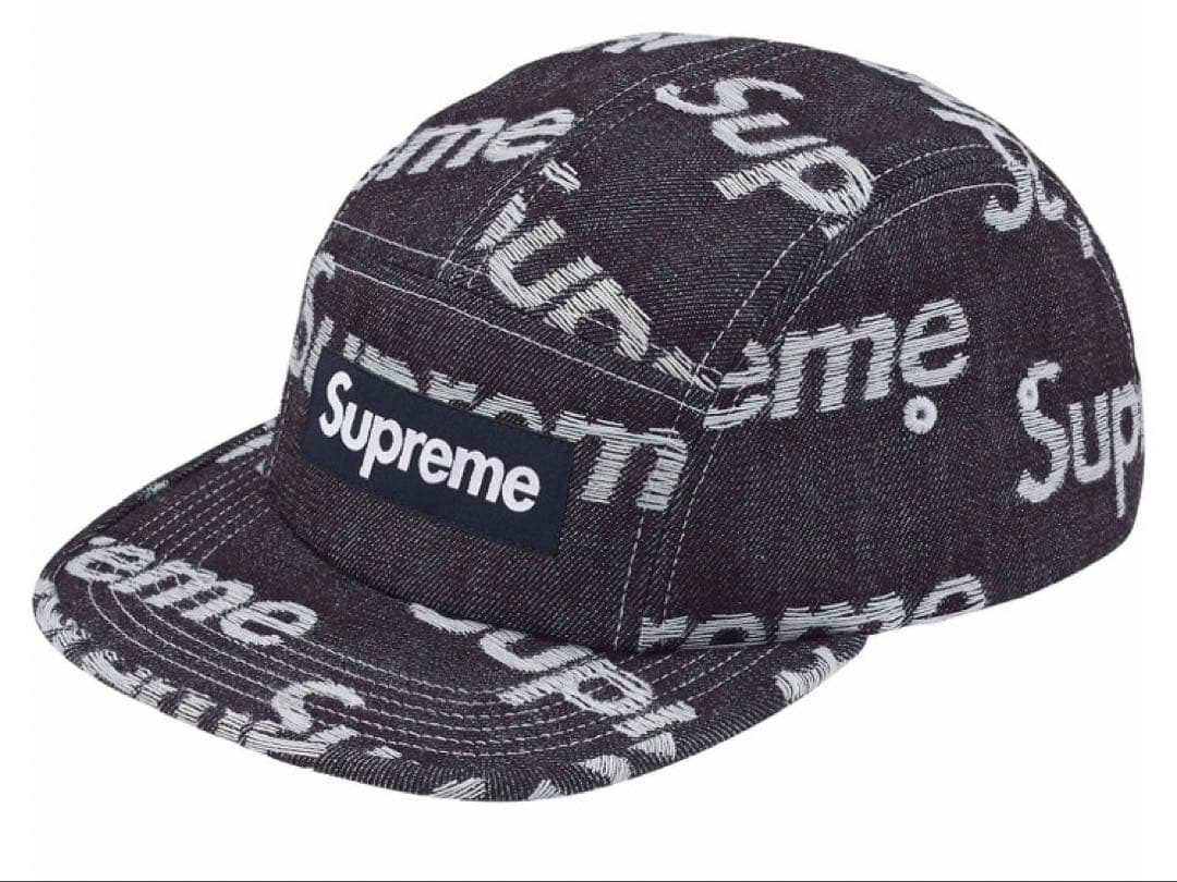 新品Supreme Jacquard Logos Denim Camp Cap