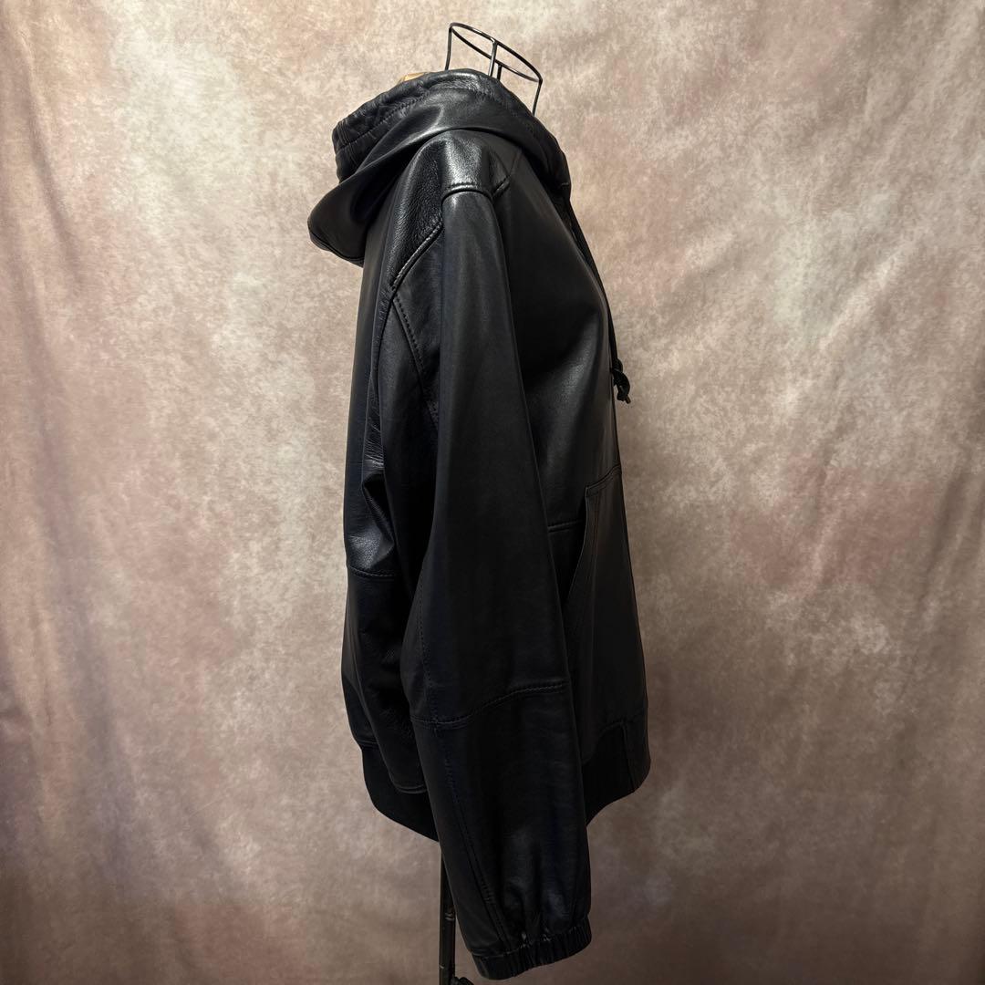 COACH レザーパーカー ラムレザー L フード付き ジップアップ ブラック