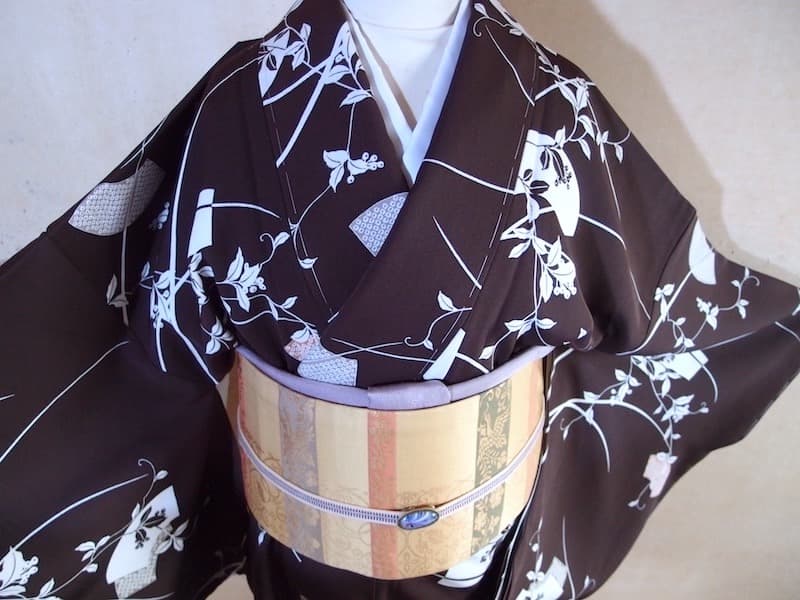 未使用　染め小紋（流れるような蔓葉文）裄68 正絹美品