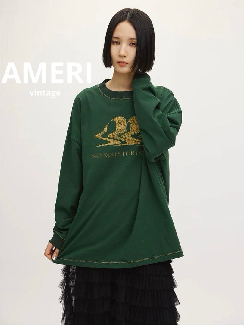 【極美品】 AMERI AM LOGO OVER LONG TEE