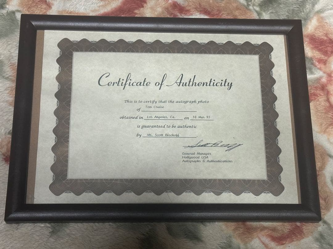 トム・クルーズ /直筆サイン/認証証明書/トップガン/TOPGUN