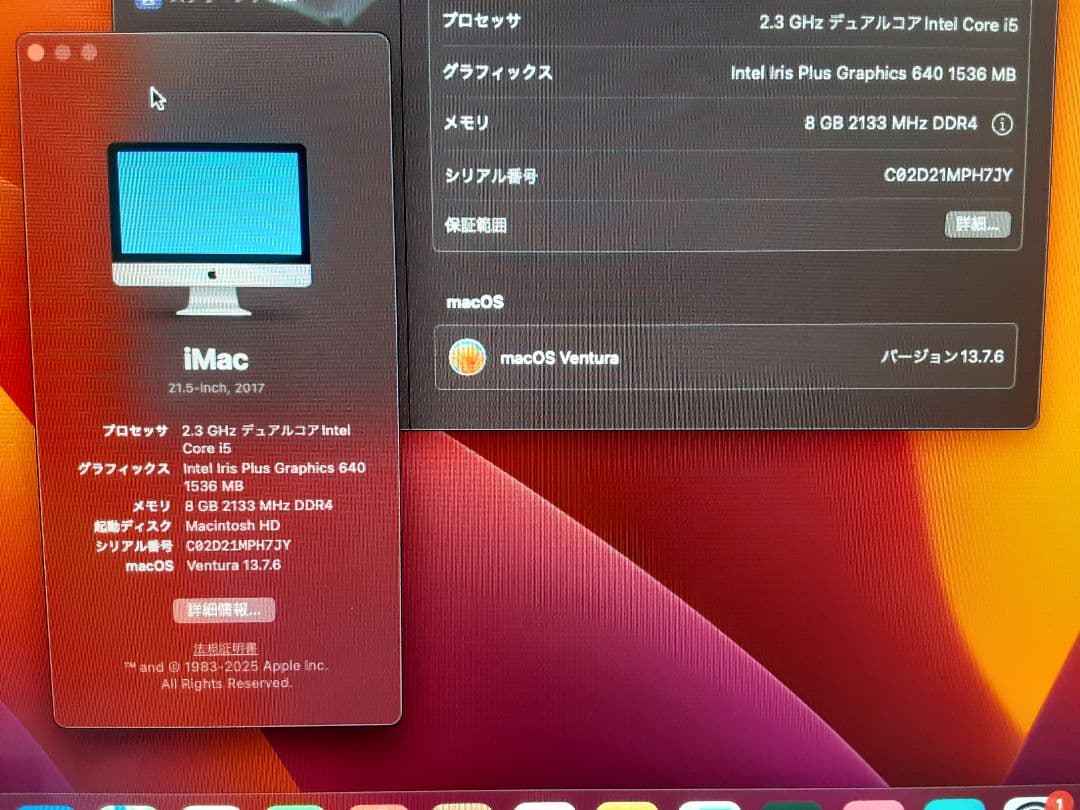 Apple iMac 21.5インチ　2017年/1TB VENT