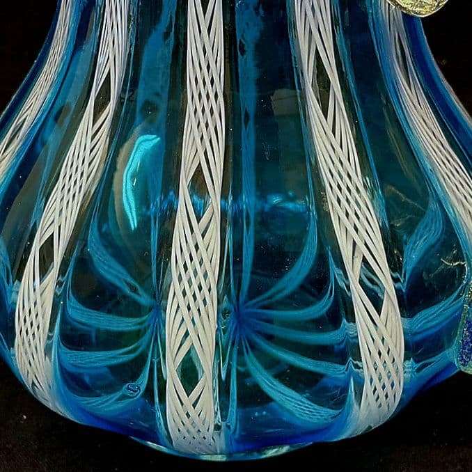 Murano ムラノ 金彩 蓋付き 水色 レース 水差し ピッチャー