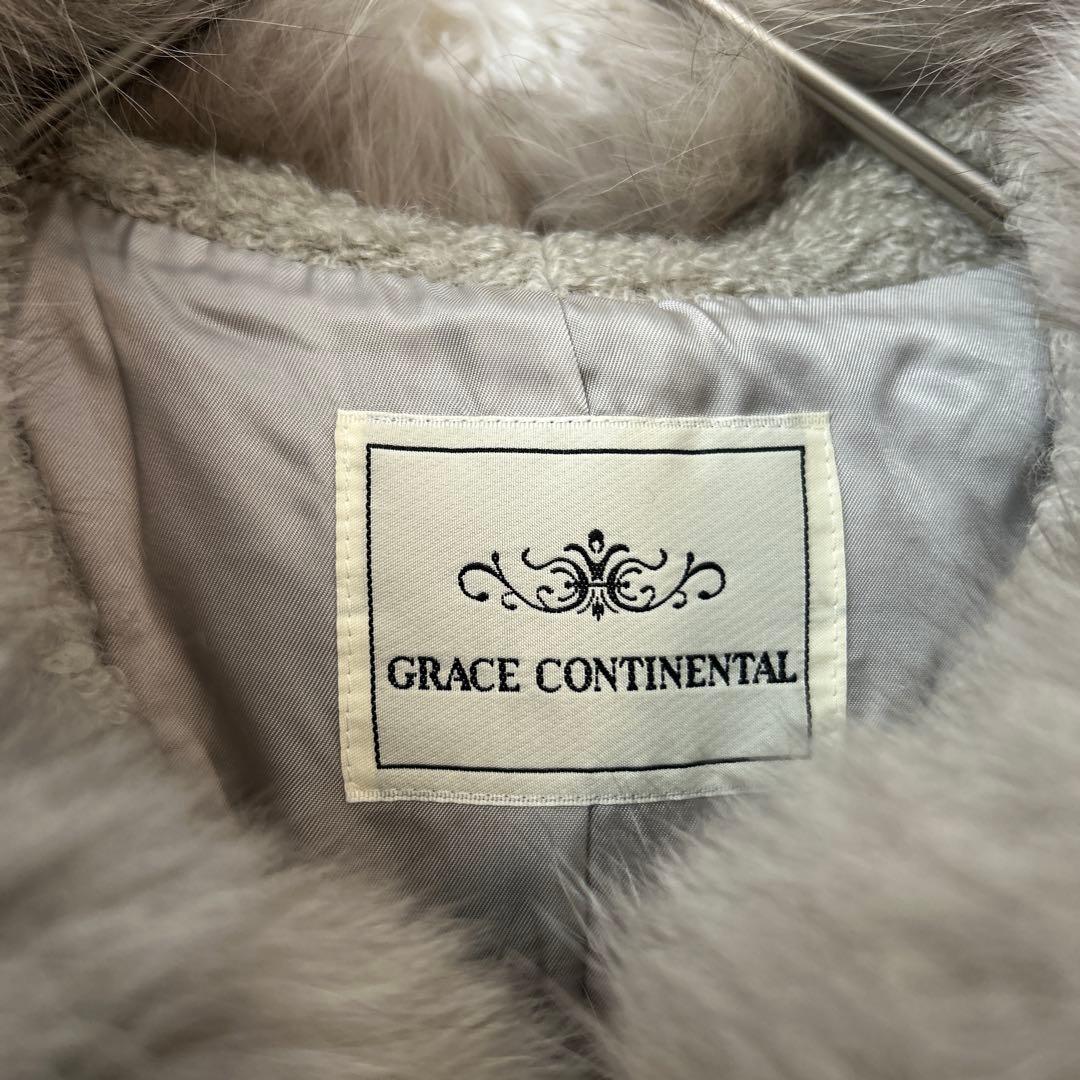 【美品】グレースコンチネンタル ホックスファ フード付きポンチョ グレーベージュ