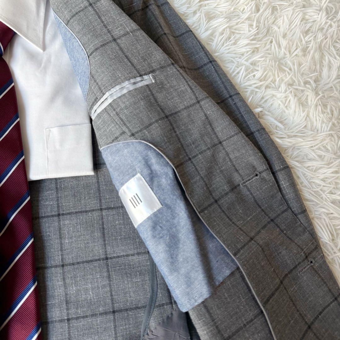 リネン混⭐︎SUIT SELECT セットアップスーツ ウィンドウペン グレー M