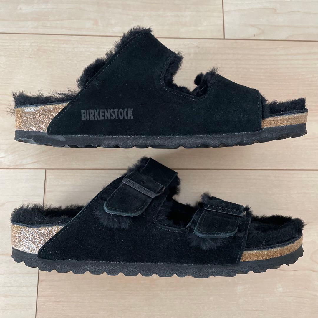 【美品】ビルケンシュトック アリゾナ 36 ファー ブラック サンダル