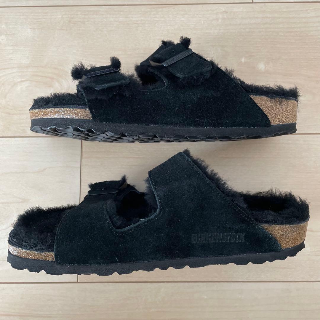 【美品】ビルケンシュトック アリゾナ 36 ファー ブラック サンダル