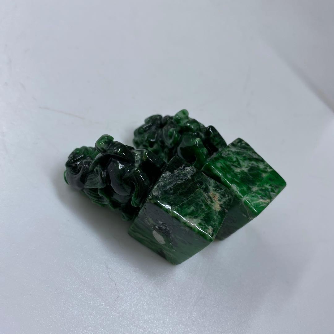 本翡翠　獅子印材一対　90g 東Y7-0212ア㉜タニチ