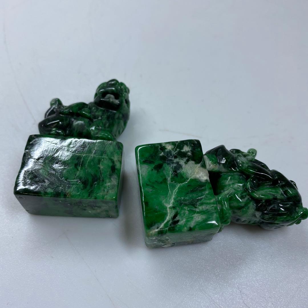 本翡翠　獅子印材一対　90g 東Y7-0212ア㉜タニチ