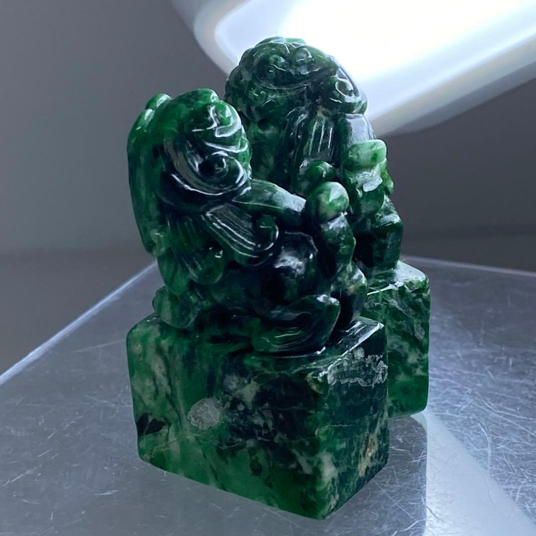 本翡翠　獅子印材一対　90g 東Y7-0212ア㉜タニチ